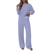 image:imageBTFBM Striped Lounge Set Sweatsuits Women 2 Piece Outfit  Womens Pajama SetsCrew NeckWide LegAirport Vacation OutfitsFall Winter ClothesWhite Blue