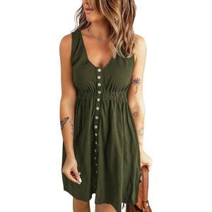 image:imageBTFBM Summer Dresses for Women 2026 Spring Clothes Sleeveless Crewneck Beach Vacation Outfits Mini Flowy Sun DressButtons Army Green