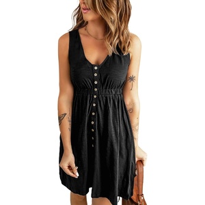 image:imageBTFBM Summer Dresses for Women 2026 Spring Clothes Sleeveless Crewneck Beach Vacation Outfits Mini Flowy Sun DressButtons Black