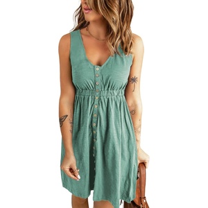 image:imageBTFBM Summer Dresses for Women 2026 Spring Clothes Sleeveless Crewneck Beach Vacation Outfits Mini Flowy Sun DressButtons Fruit Green