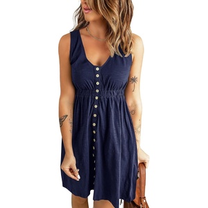 image:imageBTFBM Summer Dresses for Women 2026 Spring Clothes Sleeveless Crewneck Beach Vacation Outfits Mini Flowy Sun DressButtons Navy