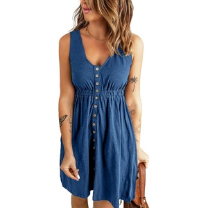 image:imageBTFBM Summer Dresses for Women 2026 Spring Clothes Sleeveless Crewneck Beach Vacation Outfits Mini Flowy Sun DressButtons Royal Blue