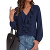 image:imageBTFBM Womens Fall Tops Ruffle Blouses Dressy Casual  Double Ruffled Collar V Neck Long Sleeve Shirts Lightweight Fashion Clothing 2026 Trendy Daily Business Office Work ClothesNavy