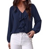 image:imageBTFBM Womens Fall Tops Ruffle Blouses Dressy Casual  Double Ruffled Collar V Neck Long Sleeve Shirts Lightweight Fashion Clothing 2026 Trendy Daily Business Office Work ClothesNavy