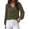 image:imageBTFBM Womens Fall Tops Ruffle Blouses Dressy Casual  Double Ruffled Collar V Neck Long Sleeve Shirts Lightweight Fashion Clothing 2026 Trendy Daily Business Office Work ClothesArmy Green