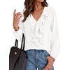 image:imageBTFBM Womens Fall Tops Ruffle Blouses Dressy Casual  Double Ruffled Collar V Neck Long Sleeve Shirts Lightweight Fashion Clothing 2026 Trendy Daily Business Office Work ClothesWhite