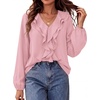 image:imageBTFBM Womens Fall Tops Ruffle Blouses Dressy Casual  Double Ruffled Collar V Neck Long Sleeve Shirts Lightweight Fashion Clothing 2026 Trendy Daily Business Office Work ClothesPink