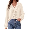 image:imageBTFBM Womens Fall Tops Ruffle Blouses Dressy Casual  Double Ruffled Collar V Neck Long Sleeve Shirts Lightweight Fashion Clothing 2026 Trendy Daily Business Office Work ClothesApricot