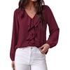 image:imageBTFBM Womens Fall Tops Ruffle Blouses Dressy Casual  Double Ruffled Collar V Neck Long Sleeve Shirts Lightweight Fashion Clothing 2026 Trendy Daily Business Office Work ClothesBurgundy