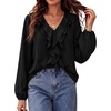 image:imageBTFBM Womens Fall Tops Ruffle Blouses Dressy Casual  Double Ruffled Collar V Neck Long Sleeve Shirts Lightweight Fashion Clothing 2026 Trendy Daily Business Office Work ClothesBlack