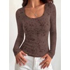 image:imageBTFBM Womens Long Sleeve Scoop Neck Shirts Floral Tops  Casual Women Fall Clothes Ribbed Slim Fitted TShirts y2k Fashion Clothing Concert Going Out Top Club Date Night OutfitsBrown