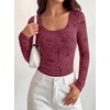 image:imageBTFBM Womens Long Sleeve Scoop Neck Shirts Floral Tops  Casual Women Fall Clothes Ribbed Slim Fitted TShirts y2k Fashion Clothing Concert Going Out Top Club Date Night OutfitsBurgundy