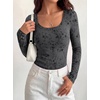 image:imageBTFBM Womens Long Sleeve Scoop Neck Shirts Floral Tops  Casual Women Fall Clothes Ribbed Slim Fitted TShirts y2k Fashion Clothing Concert Going Out Top Club Date Night OutfitsBlack Grey