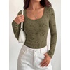 image:imageBTFBM Womens Long Sleeve Scoop Neck Shirts Floral Tops  Casual Women Fall Clothes Ribbed Slim Fitted TShirts y2k Fashion Clothing Concert Going Out Top Club Date Night OutfitsArmy Green