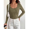 image:imageBTFBM Womens Long Sleeve Scoop Neck Shirts Floral Tops  Casual Women Fall Clothes Ribbed Slim Fitted TShirts y2k Fashion Clothing Concert Going Out Top Club Date Night OutfitsArmy Green