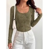 image:imageBTFBM Womens Long Sleeve Scoop Neck Shirts Floral Tops  Casual Women Fall Clothes Ribbed Slim Fitted TShirts y2k Fashion Clothing Concert Going Out Top Club Date Night OutfitsArmy Green