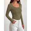 image:imageBTFBM Womens Long Sleeve Scoop Neck Shirts Floral Tops  Casual Women Fall Clothes Ribbed Slim Fitted TShirts y2k Fashion Clothing Concert Going Out Top Club Date Night OutfitsArmy Green