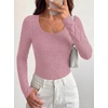 image:imageBTFBM Womens Long Sleeve Scoop Neck Shirts Floral Tops  Casual Women Fall Clothes Ribbed Slim Fitted TShirts y2k Fashion Clothing Concert Going Out Top Club Date Night OutfitsPink