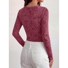 image:imageBTFBM Womens Long Sleeve Scoop Neck Shirts Floral Tops  Casual Women Fall Clothes Ribbed Slim Fitted TShirts y2k Fashion Clothing Concert Going Out Top Club Date Night OutfitsBurgundy