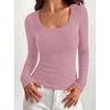 image:imageBTFBM Womens Long Sleeve Scoop Neck Shirts Floral Tops  Casual Women Fall Clothes Ribbed Slim Fitted TShirts y2k Fashion Clothing Concert Going Out Top Club Date Night OutfitsPink