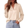 image:imageBTFBM Satin Blouses for Women Dressy Casual  LightweightV NeckLong Sleeve TopsGoing Out OutfitsFall Fashion ClothingBeige