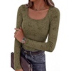 image:imageBTFBM Womens Long Sleeve Scoop Neck Shirts Floral Tops  Casual Women Fall Clothes Ribbed Slim Fitted TShirts y2k Fashion Clothing Concert Going Out Top Club Date Night OutfitsArmy Green