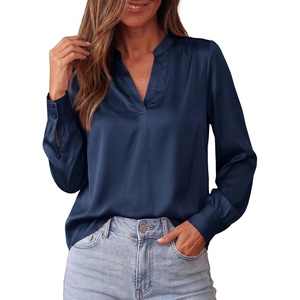 image:imageBTFBM Satin Blouses for Women Dressy Casual  LightweightV NeckLong Sleeve TopsGoing Out OutfitsFall Fashion ClothingNavy