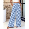 image:imageBTFBM Womens Checkered Palazzo Pants Wide Leg High Waisted Pockets Gingham Casual Lounge Pajama Trousers Summer OutfitsPlaid Blue