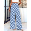 image:imageBTFBM Womens Checkered Palazzo Pants Wide Leg High Waisted Pockets Gingham Casual Lounge Pajama Trousers Summer OutfitsPlaid Blue