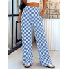 image:imageBTFBM Womens Checkered Palazzo Pants Wide Leg High Waisted Pockets Gingham Casual Lounge Pajama Trousers Summer OutfitsPlaid Blue