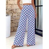 image:imageBTFBM Womens Checkered Palazzo Pants Wide Leg High Waisted Pockets Gingham Casual Lounge Pajama Trousers Summer OutfitsPlaid Blue Pink