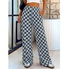 image:imageBTFBM Womens Checkered Palazzo Pants Wide Leg High Waisted Pockets Gingham Casual Lounge Pajama Trousers Summer OutfitsPlaid Coffee Blue