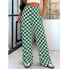 image:imageBTFBM Womens Checkered Palazzo Pants Wide Leg High Waisted Pockets Gingham Casual Lounge Pajama Trousers Summer OutfitsPlaid Green