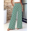 image:imageBTFBM Womens Checkered Palazzo Pants Wide Leg High Waisted Pockets Gingham Casual Lounge Pajama Trousers Summer OutfitsPlaid Green