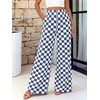 image:imageBTFBM Womens Checkered Palazzo Pants Wide Leg High Waisted Pockets Gingham Casual Lounge Pajama Trousers Summer OutfitsPlaid Grey Blue