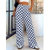 image:imageBTFBM Womens Checkered Palazzo Pants Wide Leg High Waisted Pockets Gingham Casual Lounge Pajama Trousers Summer OutfitsPlaid Grey Blue