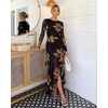 image:imageBTFBM Womens Maxi Dresses Fall 2026 Cocktail Dress  Long SleeveBodyconFloral Wedding Guest DressesConcert OutfitsFloral Black Yellow