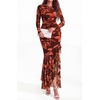 image:imageBTFBM Womens Maxi Dresses Fall 2026 Cocktail Dress  Long SleeveBodyconFloral Wedding Guest DressesConcert OutfitsFloral Red Brown