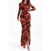 image:imageBTFBM Womens Maxi Dresses Fall 2026 Cocktail Dress  Long SleeveBodyconFloral Wedding Guest DressesConcert OutfitsFloral Red Brown