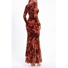 image:imageBTFBM Womens Maxi Dresses Fall 2026 Cocktail Dress  Long SleeveBodyconFloral Wedding Guest DressesConcert OutfitsFloral Red Brown