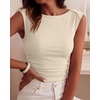 image:imageBTFBM Womens Ribbed Tank Tops 2026 Summer Cap Sleeve Boat Neck Slim Fitted Knit Basic Casual Tee Shirts Fall Fashion ClothesBeige