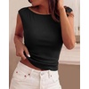image:imageBTFBM Womens Ribbed Tank Tops 2026 Summer Cap Sleeve Boat Neck Slim Fitted Knit Basic Casual Tee Shirts Fall Fashion ClothesBlack