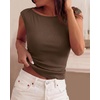 image:imageBTFBM Womens Ribbed Tank Tops 2026 Summer Cap Sleeve Boat Neck Slim Fitted Knit Basic Casual Tee Shirts Fall Fashion ClothesBrown