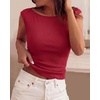 image:imageBTFBM Womens Ribbed Tank Tops 2026 Summer Cap Sleeve Boat Neck Slim Fitted Knit Basic Casual Tee Shirts Fall Fashion ClothesBurgundy