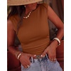 image:imageBTFBM Womens Ribbed Tank Tops 2026 Summer Cap Sleeve Boat Neck Slim Fitted Knit Basic Casual Tee Shirts Fall Fashion ClothesCaramel