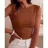 image:imageBTFBM Womens Ribbed Tank Tops 2026 Summer Cap Sleeve Boat Neck Slim Fitted Knit Basic Casual Tee Shirts Fall Fashion ClothesCaramel