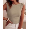 image:imageBTFBM Womens Ribbed Tank Tops 2026 Summer Cap Sleeve Boat Neck Slim Fitted Knit Basic Casual Tee Shirts Fall Fashion ClothesKhaki