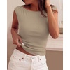 image:imageBTFBM Womens Ribbed Tank Tops 2026 Summer Cap Sleeve Boat Neck Slim Fitted Knit Basic Casual Tee Shirts Fall Fashion ClothesKhaki