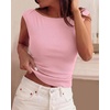 image:imageBTFBM Womens Ribbed Tank Tops 2026 Summer Cap Sleeve Boat Neck Slim Fitted Knit Basic Casual Tee Shirts Fall Fashion ClothesPink