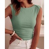 image:imageBTFBM Womens Ribbed Tank Tops 2026 Summer Cap Sleeve Boat Neck Slim Fitted Knit Basic Casual Tee Shirts Fall Fashion ClothesSage Green